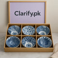 6-Piece Ceramic Bowl Set – Royal Blue Vintage Pattern Collection