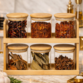 Premium 6pcs Glass Spice Jar Set with Bamboo Stand