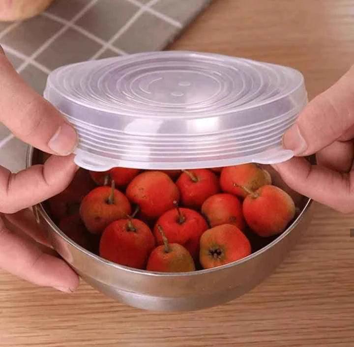 Pack of 6 Transparent Round Silicone Stretch Lids for Food Storage, Reusable and Durable Covers for Bowls, Cups, and Cans