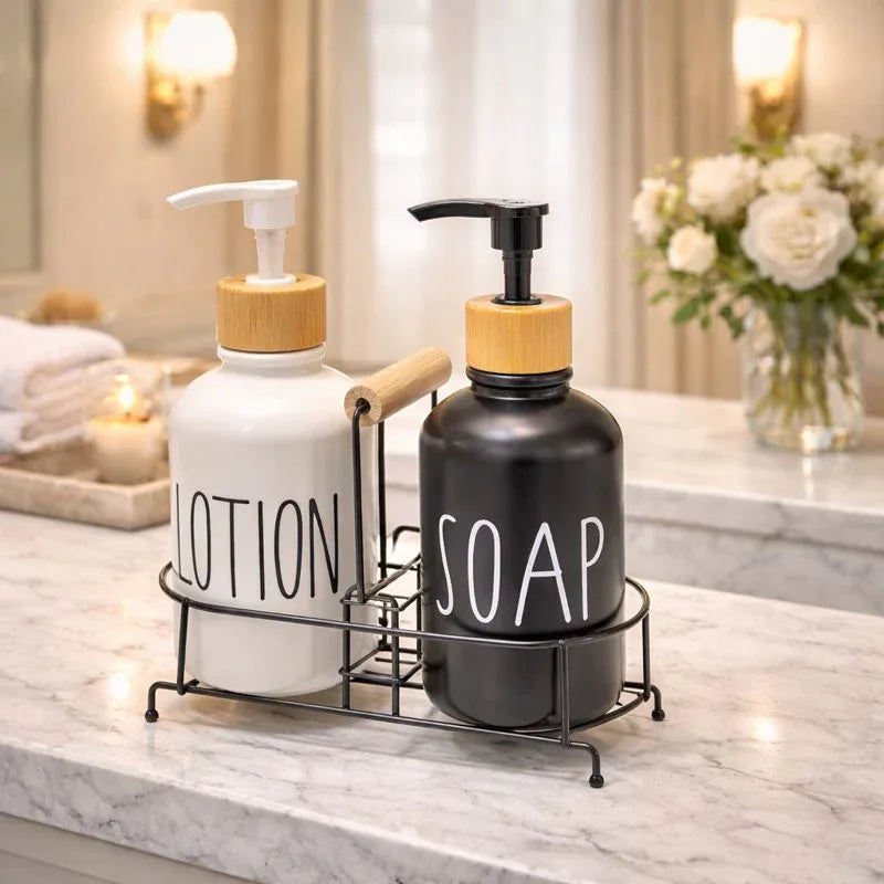 Luxury Soap & Lotion Dispenser Set with Metal Stand