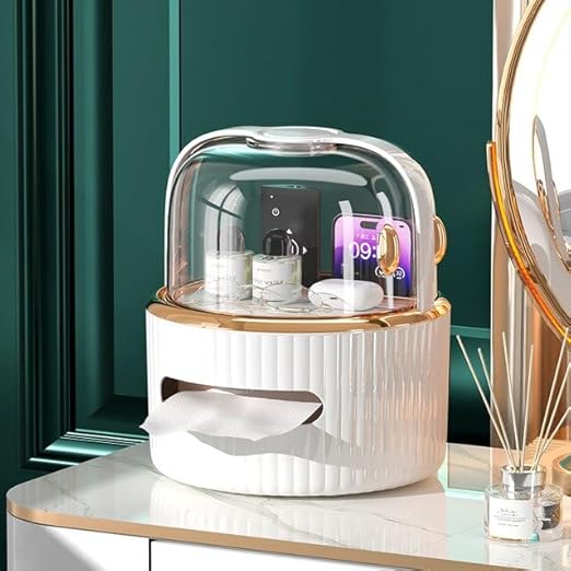 Premium Vanity Organizer - Tissue Box & Skincare Showcase with Acrylic Door