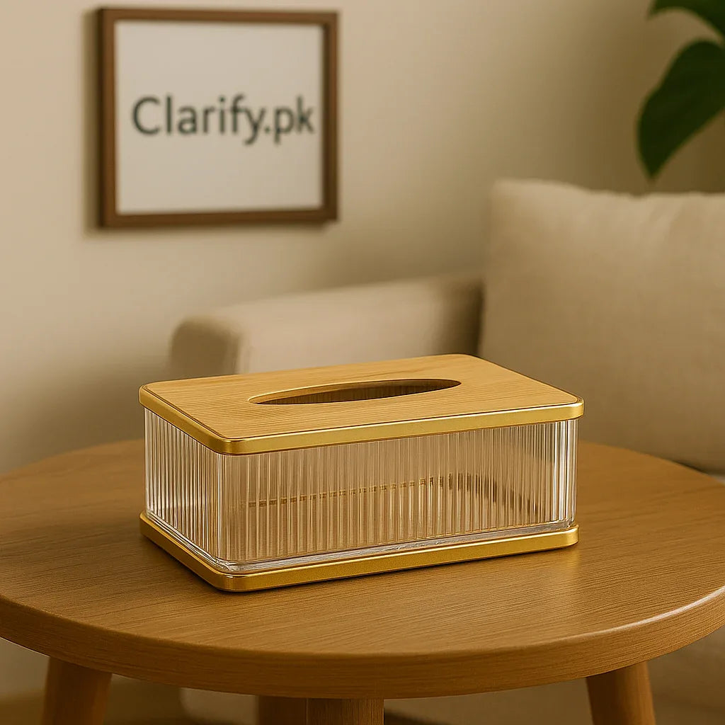 Modern Acrylic Tissue Holder with Wooden Lid