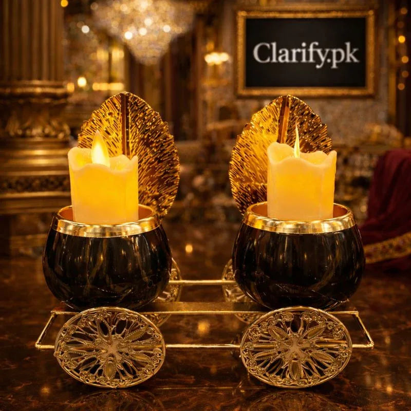 Luxury Black & Gold Double Candle Holder for Home Décor