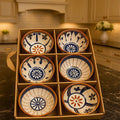 Premium 6 Pcs Ceramic Bowl Set – Blue & Terracotta Art Design