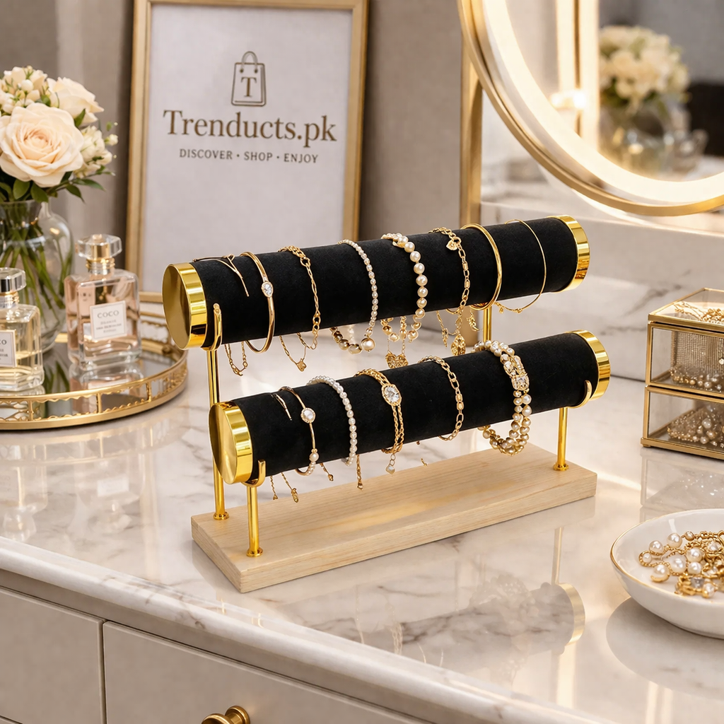 Premium Velvet Jewelry & Watch Display Stand – Tiered Bracelet Organizer (Random Color)