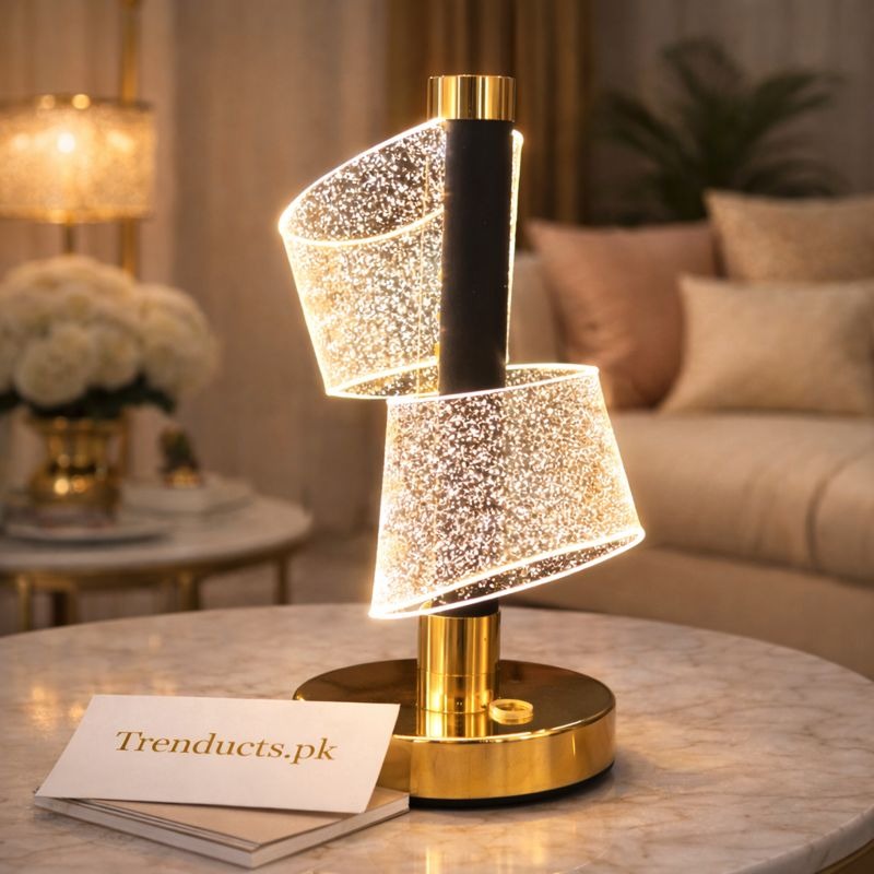 Luxury LED Rechargeable Spiral Table Lamp - Modern Crystal Texture Night Light