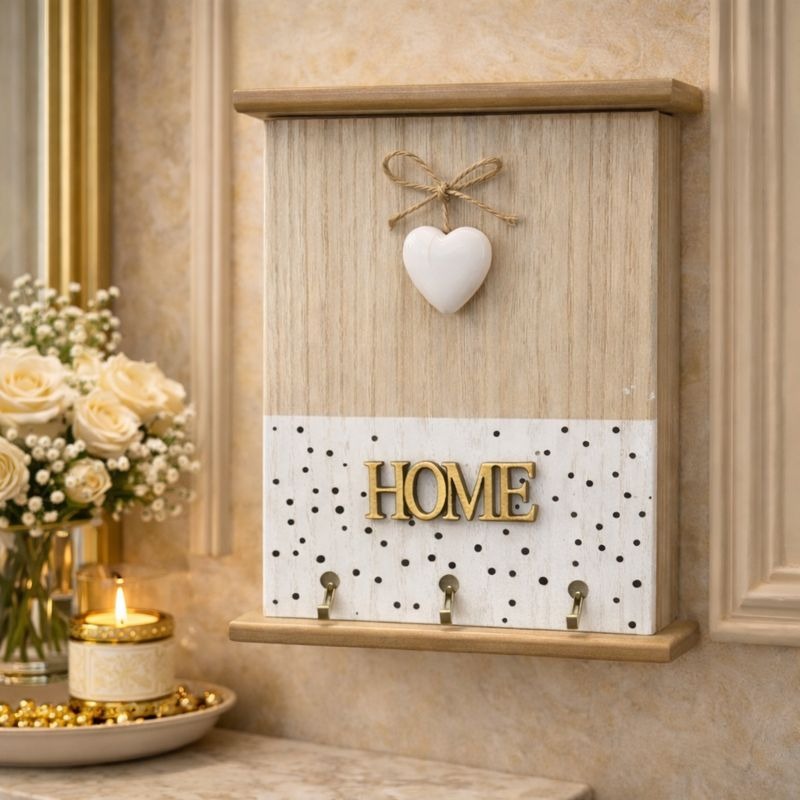 Decorative Wooden Key Box with Hooks – Home