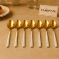 6-Piece Gold Dessert Spoon Collection – White Handle Elegant Cutlery