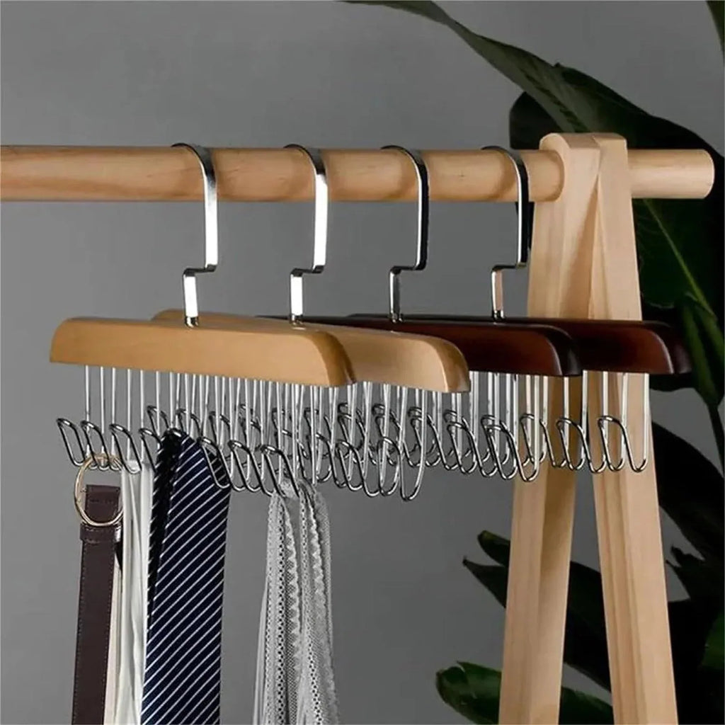 Multifunctional Wooden Hanger with 8 Hooks for Organizing Suspender and Accessories