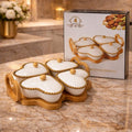 Luxury 4-Section Heart Serving Tray – Ceramic Bowls with Heart-Shaped Bamboo Stand