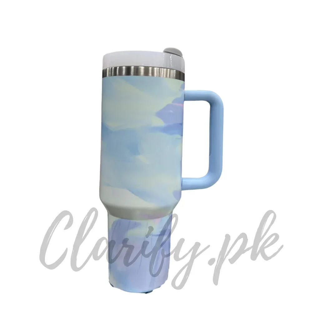 Premium Soft Pastel Watercolor 40oz Tumbler – 1200ml Blue Handle
