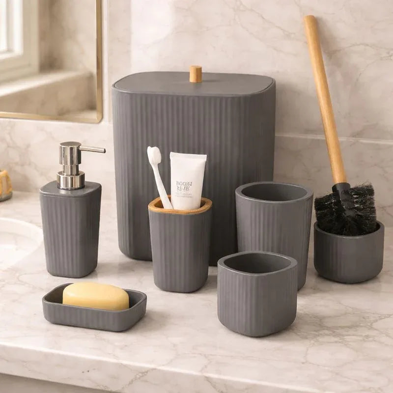 Premium Quality 6-Piece Bathroom Accessories Set – Grey