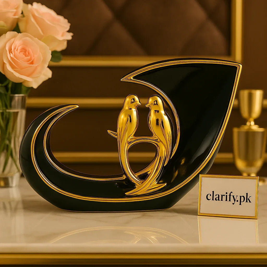 Golden Lovebirds Showpiece – Elegant Decorative Figurine