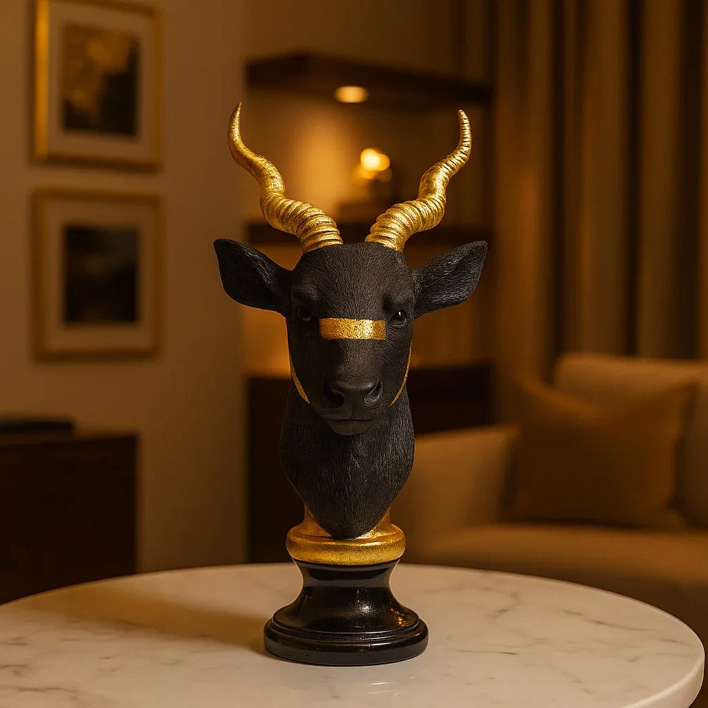 Luxury Gold Markhor Head Decorative Showpiece