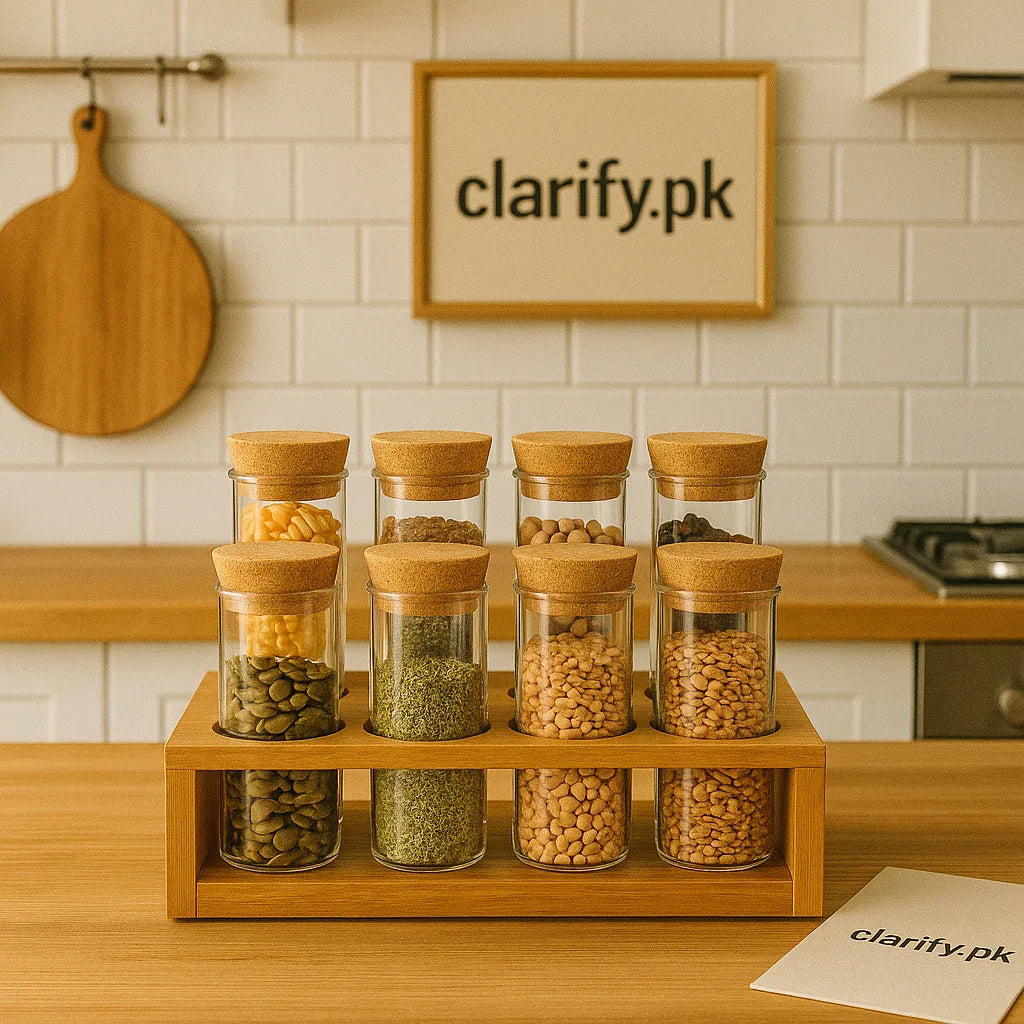 Luxury 6 Glass Jar Set with Stand – Kitchen Organizer