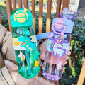 600ml Kids Water Bottle with Straw - Cute Dinosaur & Unicorn