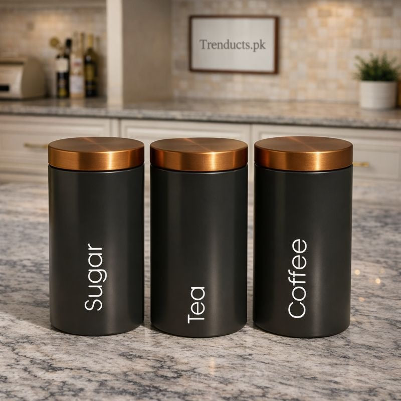 Premium 3-Piece Matte Black Metal Canister Set – Sleek Industrial Elegance