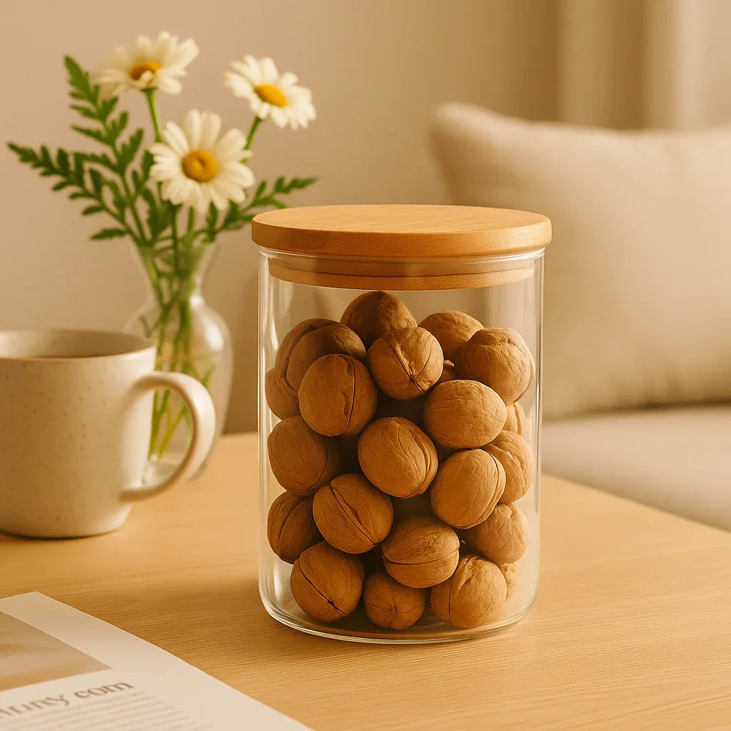 Premium Glass Storage Container – Airtight Wooden Lid Jar (Large)