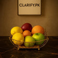 Luxury Golden Wire Fruit Basket with Wooden Base