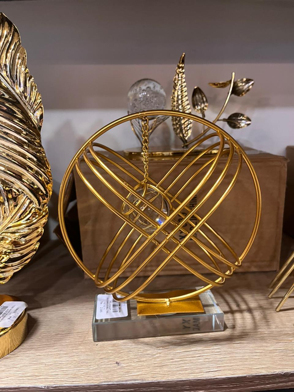 Luxury Golden Geometric Orb Decor with Crystal Accent