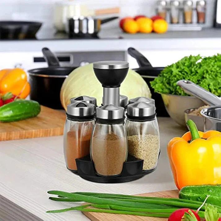 Premium Spice Rack - Rotating Spice Rack Set with 6 High-Quality Containers for Easy Access