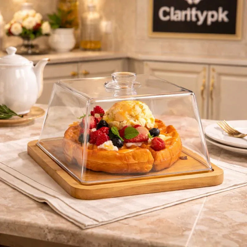Acrylic Cake Dome with Wooden Base – Elegant Dessert & Pastry Display Cover