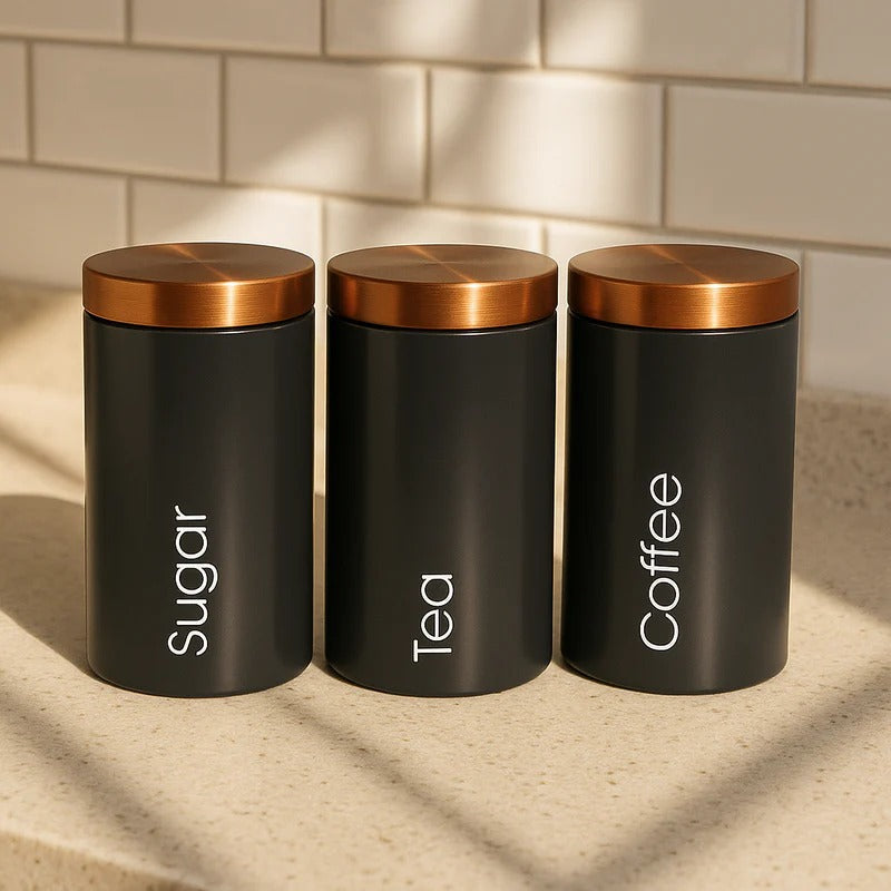 Premium 3-Piece Matte Black Metal Canister Set – Sleek Industrial Elegance