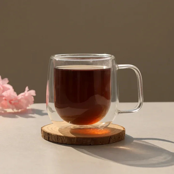 Round Double Wall Glass Mug – Heat Resistant