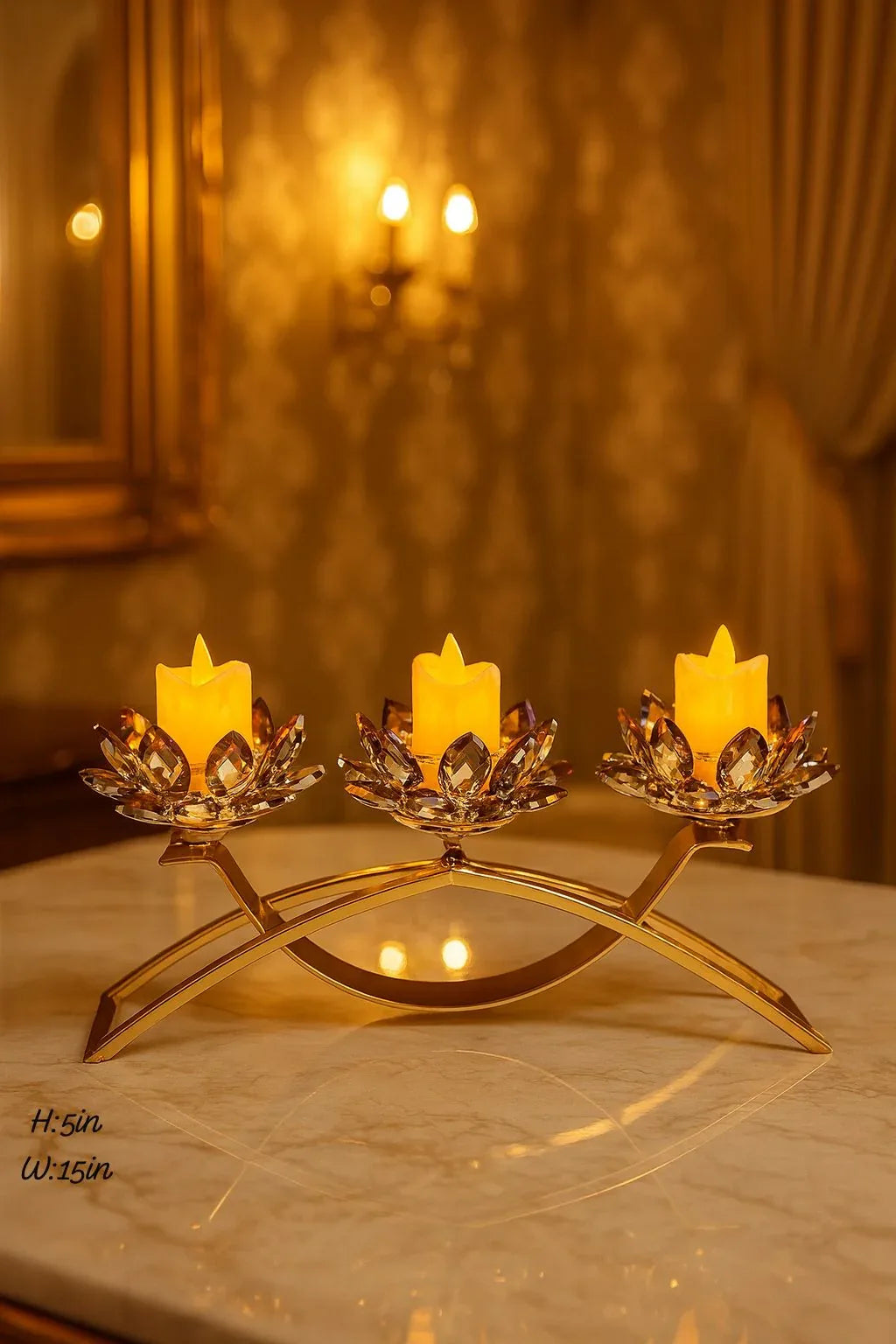 Nordic Gold Metal Crystal Candle Stand