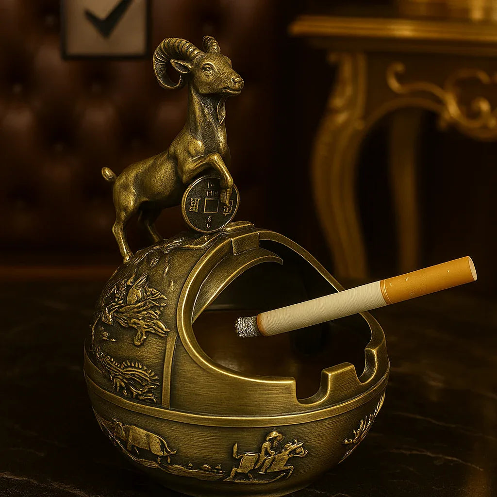 Metal Round Cigarette Ashtray – Ram Sculpture Design