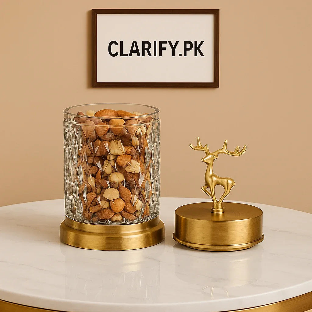 Golden Deer Lid Glass Jar – Premium Candy & Dry Fruit Storage
