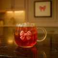 Modern Bow Design Glass Cup – Aesthetic Tea & Coffee Mug