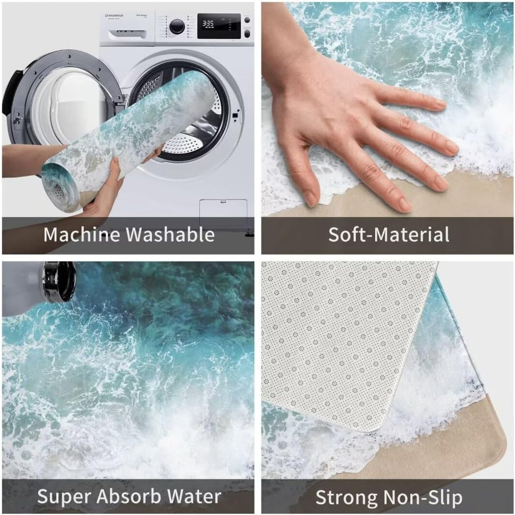 3D Ocean Wave Beach Bathroom Mat – Anti-Slip Rug