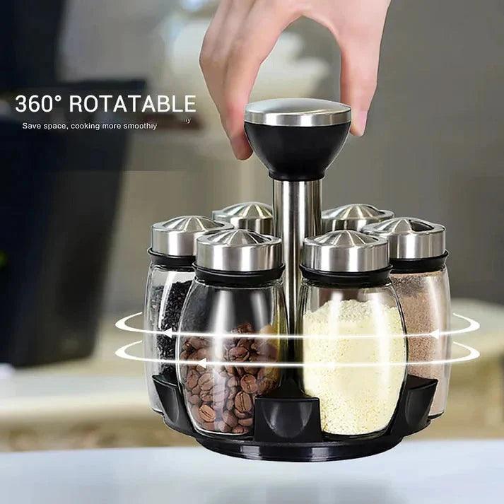 Premium Spice Rack - Rotating Spice Rack Set with 6 High-Quality Containers for Easy Access