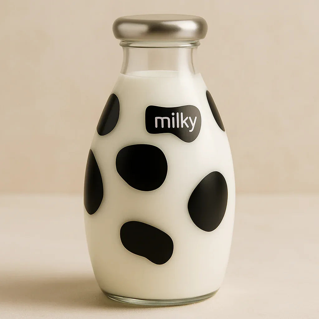 Luxury Cow Print Glass Milk Bottle – 500ml Stylish Drinkware