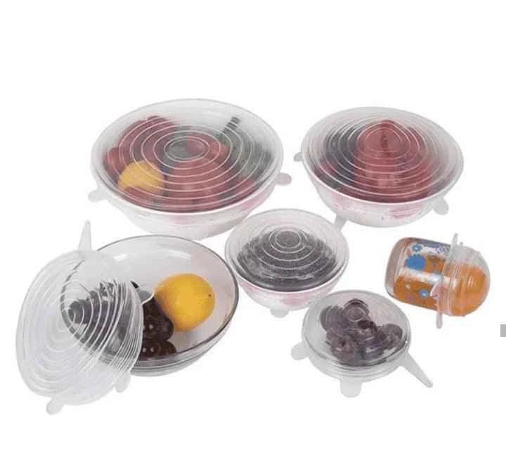 Pack of 6 Transparent Round Silicone Stretch Lids for Food Storage, Reusable and Durable Covers for Bowls, Cups, and Cans