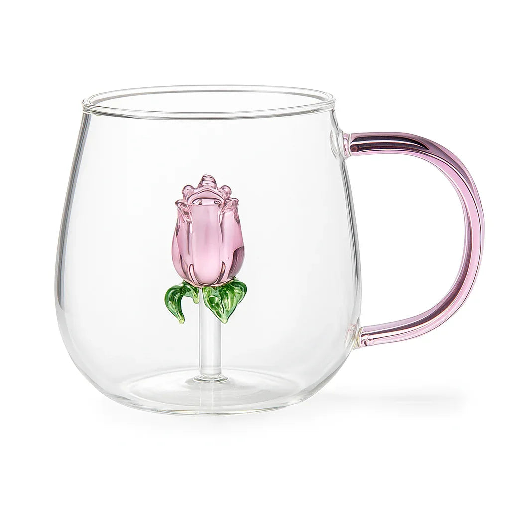 Elegant Rose Design Double-Walled Glass Mug