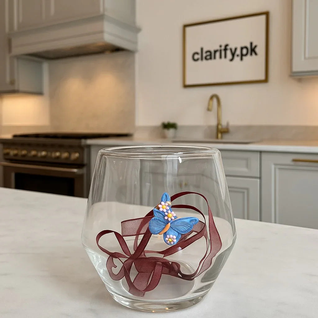Butterfly Accent Transparent Glass Cup – Elegant Drinkware Design