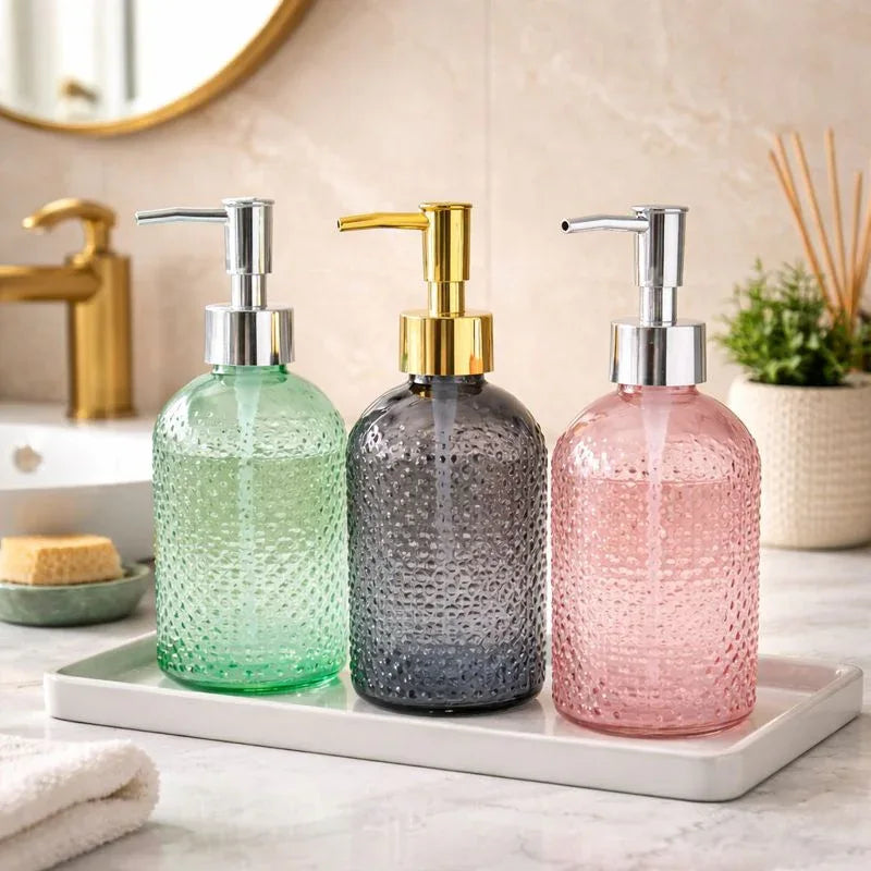 Luxury Textured Glass Soap Dispenser – Bathroom & Kitchen Counter Decor (each)