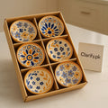 Premium 6 Pcs Ceramic Bowl Set – Blue & Mustard Pattern