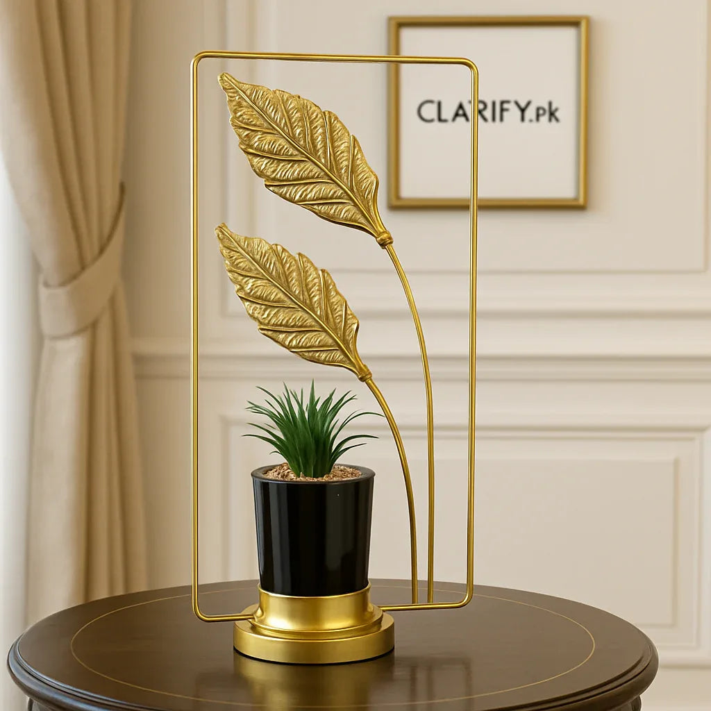 Golden Leaf Metal Plant Pot - Luxury Home Decoration