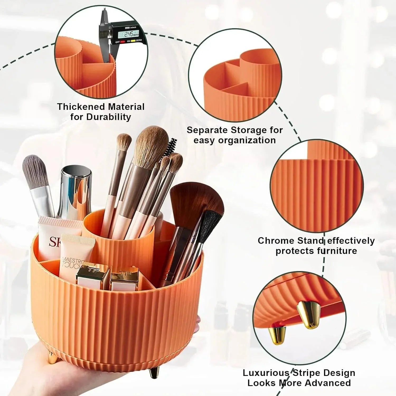 360° Rotating Makeup Brush Organizer - Stylish Desktop Storage Solution