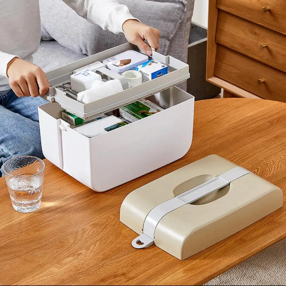 Large Medicine Organizer - Two-Layer Multi-Tier First Aid Storage Box and Portable Travel Medical Case