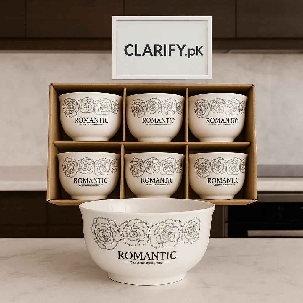 Romantic 6 Pcs Premium Ceramic Bowl Set – White Floral