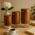 3-Piece Glass Storage Jar Set – Wooden Lid Coffee, Tea & Sugar Containers