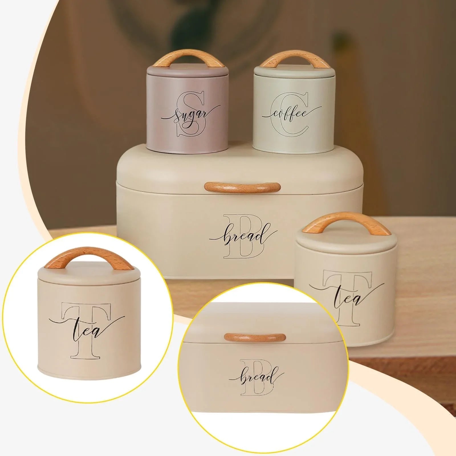Luxury Kitchen Storage Canister Set with Wooden Lids