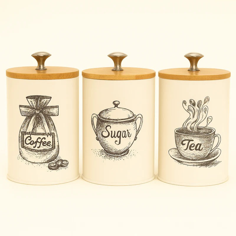 Classic Cream Kitchen Canister Set – Set of 3 Airtight Storage Jars