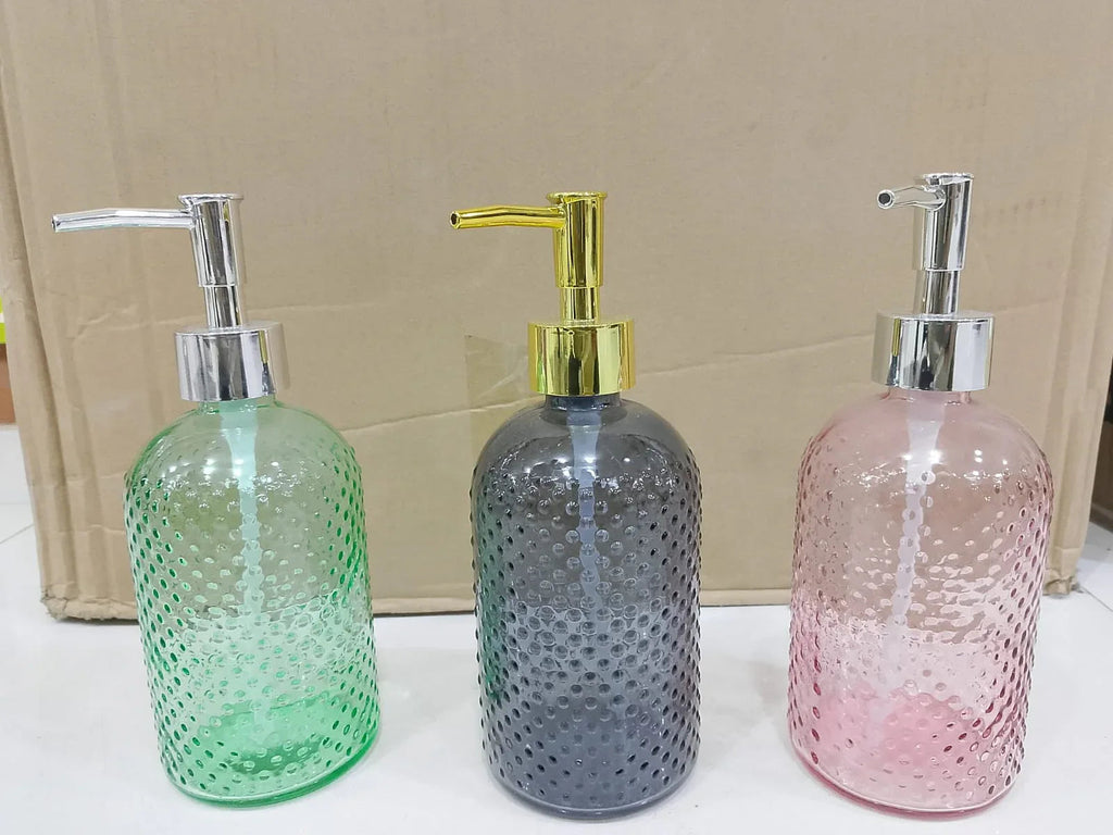 Luxury Textured Glass Soap Dispenser – Bathroom & Kitchen Counter Decor (each)