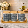 Premium 3-Piece Ceramic Jar Set with Bamboo Tray & Lids