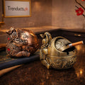 Antique Metal Elephant Seated Ashtray - Windproof Luxury Desktop Ornament